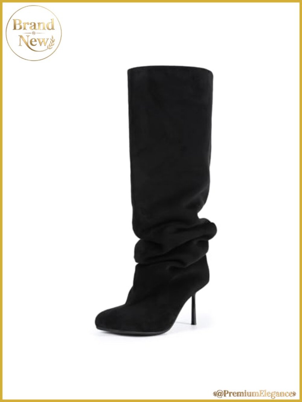 Women's Suede Slouchy Knee High Boots Square Toe Stiletto Heel Pull On